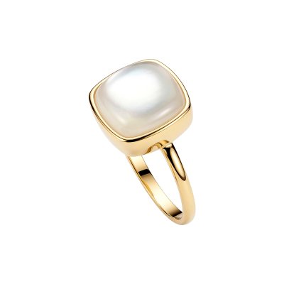 Sterling Silver Mother of Pearl Ring Over 18K Yellow Gold Plated