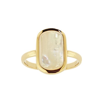 Sterling Silver Mother of Pearl Ring Over 18K Yellow Gold Plated
