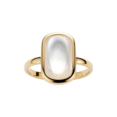 Sterling Silver Mother of Pearl Ring Over 18K Yellow Gold Plated