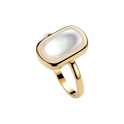 Sterling Silver Mother of Pearl Ring Over 18K Yellow Gold Plated