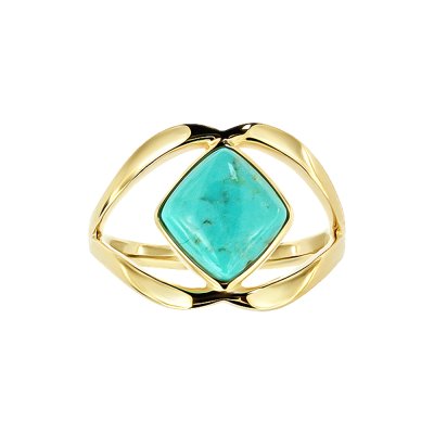 Sterling Silver Turquoise Ring Over 18K Yellow Gold Plated