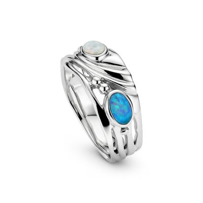 Sterling Silver Synthetic Blue With White Opal Ring