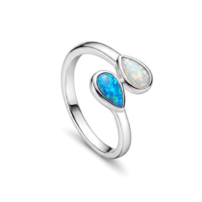 Sterling Silver Synthetic Blue With White Opal Bypass Ring