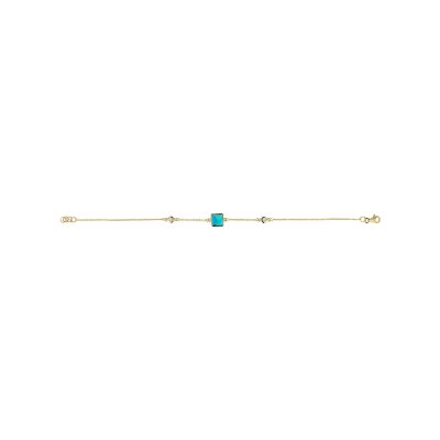 Sterling Silver  Blue Turquoise With White Topaz Bracelet Over 18K Yellow Gold Plated 7.25 Inches