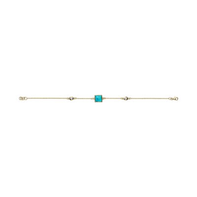 Sterling Silver  Blue Turquoise With White Topaz Bracelet Over 18K Yellow Gold Plated 7.25 Inches