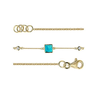 Sterling Silver  Blue Turquoise With White Topaz Bracelet Over 18K Yellow Gold Plated 7.25 Inches