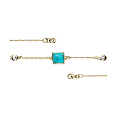 Sterling Silver  Blue Turquoise With White Topaz Bracelet Over 18K Yellow Gold Plated 7.25 Inches