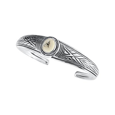 Sterling Silver White Buffalo Turquoise Cuff Bangle 7.5 Inches