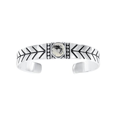 Sterling Silver White Buffalo Turquoise Cuff Bangle 7.5 Inches