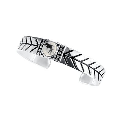 Sterling Silver White Buffalo Turquoise Cuff Bangle 7.5 Inches