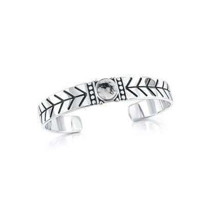 Sterling Silver White Buffalo Turquoise Cuff Bangle 7.5 Inches
