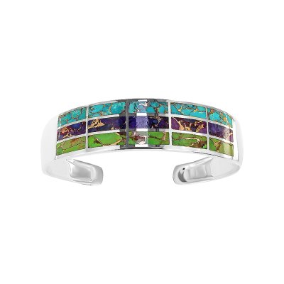 Sterling Silver Multi Turquoise Cuff Bangle 7.5 Inches