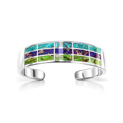 Sterling Silver Multi Turquoise Cuff Bangle 7.5 Inches