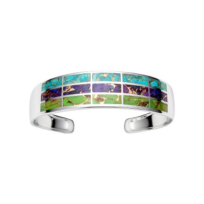 Sterling Silver Multi Turquoise Cuff Bangle 7.5 Inches