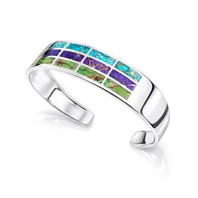 Sterling Silver Multi Turquoise Cuff Bangle 7.5 Inches