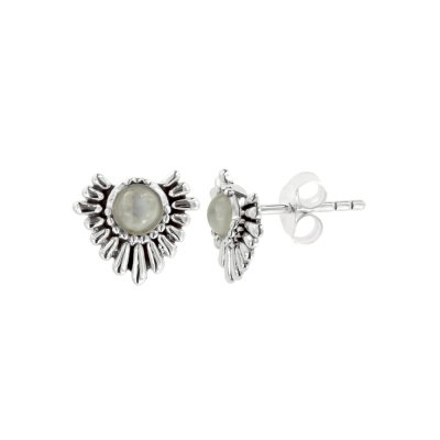 Sterling Silver Rainbow Moonstone Stud Earrings