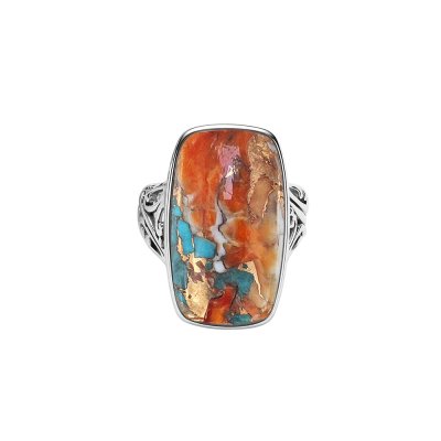 Sterling Silver Spiny Oyster and Turquoise Ring