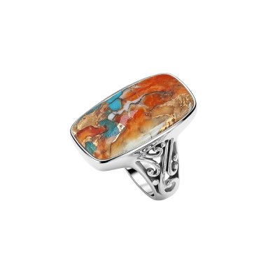 Sterling Silver Spiny Oyster and Turquoise Ring