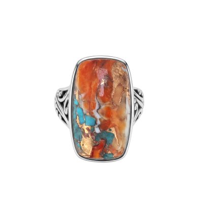 Sterling Silver Spiny Oyster With Turquoise Ring