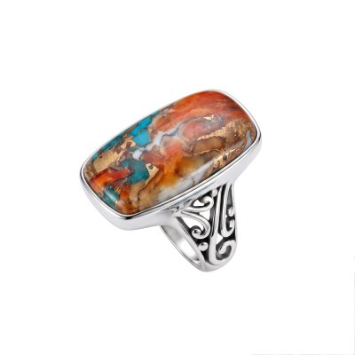 Sterling Silver Spiny Oyster With Turquoise Ring