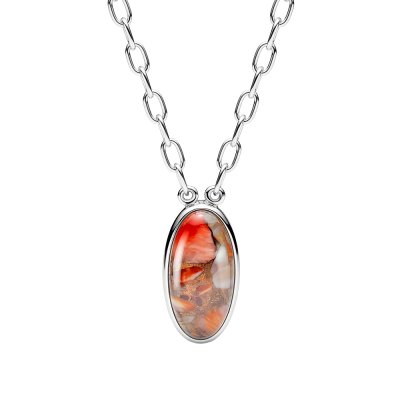 Sterling Silver Orange Spiny Oyster Necklace 18 Inches