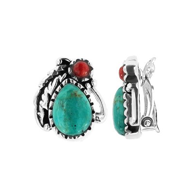 Sterling Silver Turquoise Sponge Red Coral Earrings