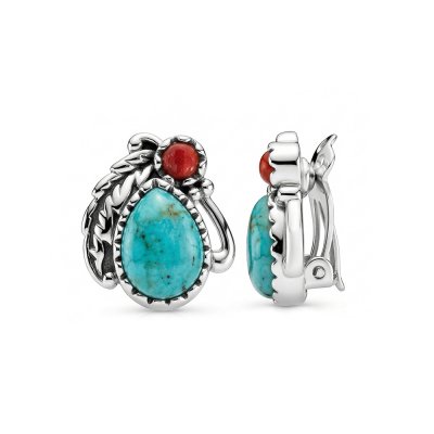 Sterling Silver Turquoise Sponge Red Coral Earrings