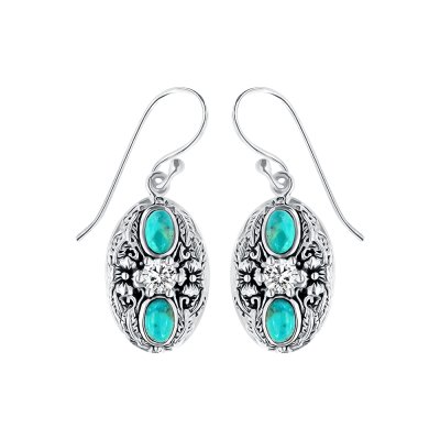 Sterling Silver Turquoise and White CZ Earrings
