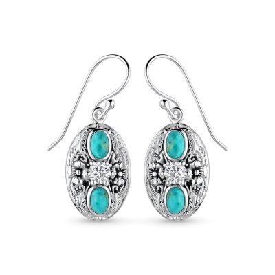 Sterling Silver Turquoise and White CZ Earrings