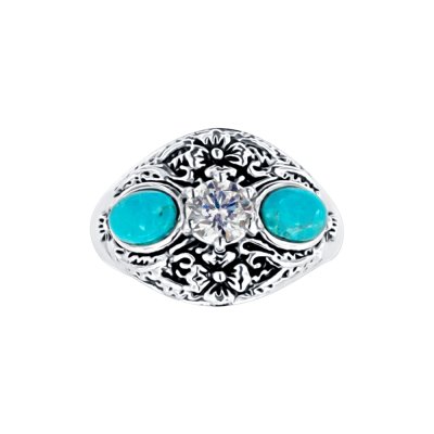 Sterling Silver Turquoise and White CZ Ring