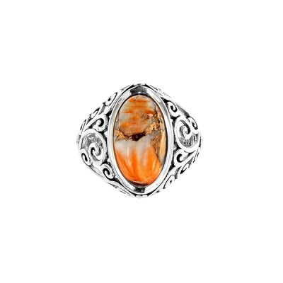 Sterling Silver Orange Spiny Oyster Shell Ring
