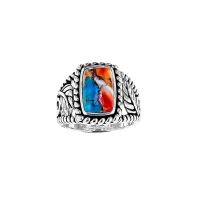 Sterling Silver Blended Turquoise and Spiny Oyster Shell Ring