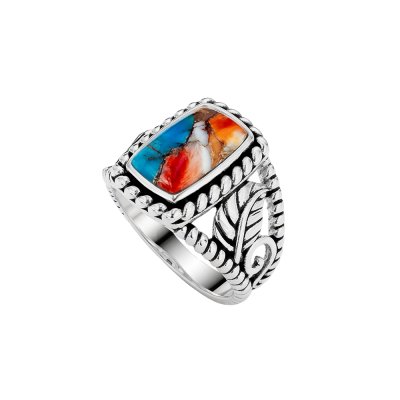 Sterling Silver Blended Turquoise and Spiny Oyster Shell Ring