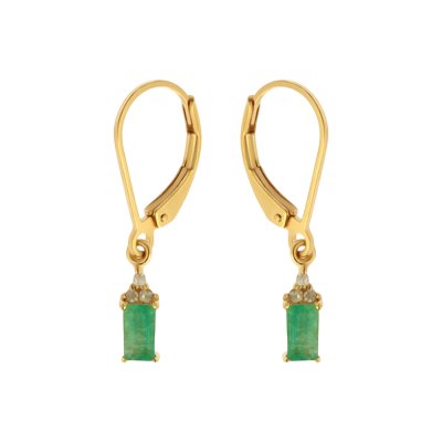 Sterling Silver Emerald & White Zircon Earrings Over 18K Yellow Gold Plated