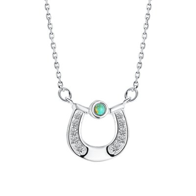Sterling Silver Turquoise White CZ Necklace 18 Inches