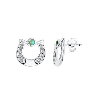 Sterling Silver Blue Turquoise and White CZ Earrings