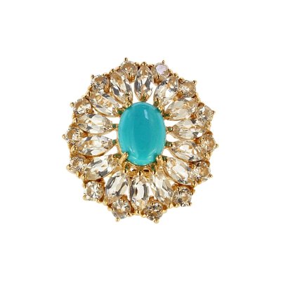 Sterling Silver Sleeping Turquoise & White Topaz Ring Over 18K Yellow Gold Plated