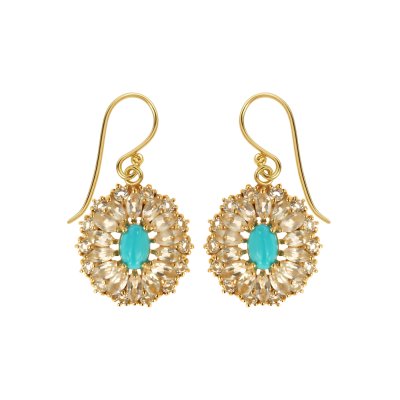 Sterling Silver Sleeping Turquoise & White Topaz Earrings Over 18K Yellow Gold Plated
