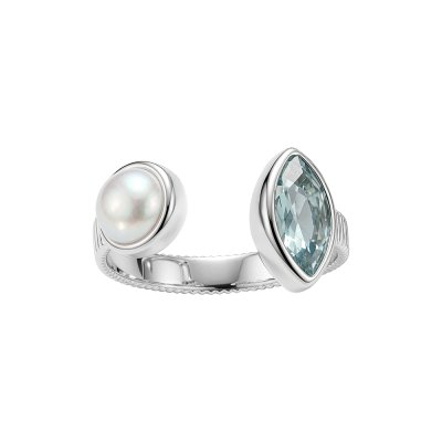 Sterling Silver Sky Blue Topaz With Freshwater Pearl Ring