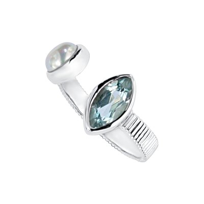Sterling Silver Sky Blue Topaz With Freshwater Pearl Ring