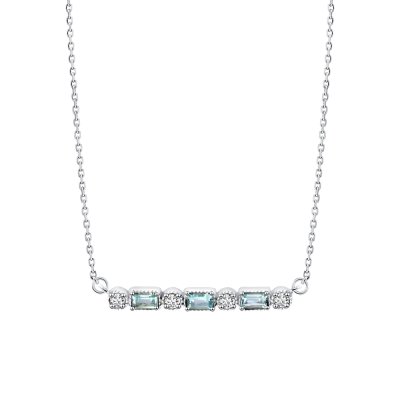 Sterling Silver Sky Blue Topaz With White Topaz Bar Necklace 18+2 Inches