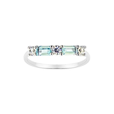 Sterling Silver Sky Blue Topaz With White Topaz Bands Ring
