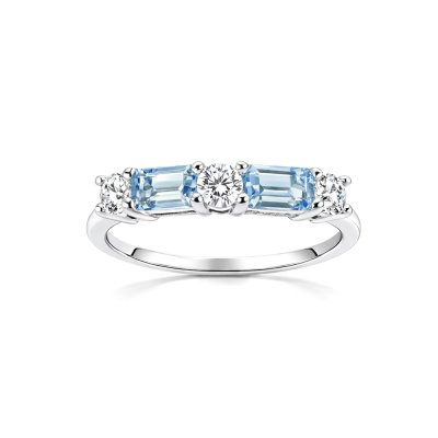 Sterling Silver Sky Blue Topaz With White Topaz Bands Ring