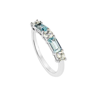 Sterling Silver Sky Blue Topaz With White Topaz Bands Ring