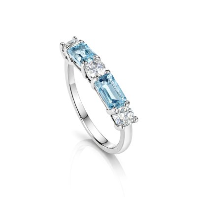 Sterling Silver Sky Blue Topaz With White Topaz Bands Ring