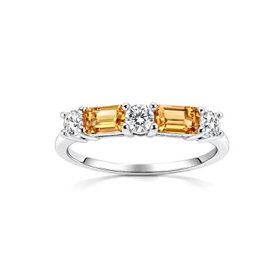 Sterling Silver Citrine With White Topaz Bands Ring