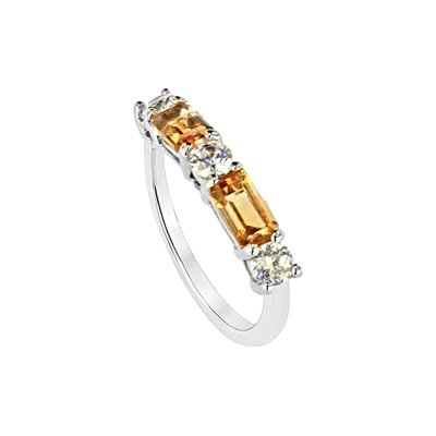 Sterling Silver Citrine With White Topaz Bands Ring