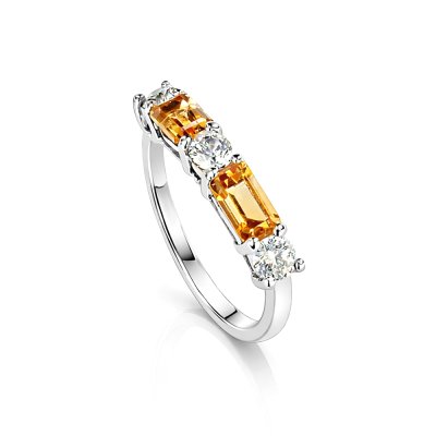 Sterling Silver Citrine With White Topaz Bands Ring
