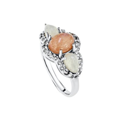 Sterling Silver Peach Moonstone and Rainbow Moonstone Ring
