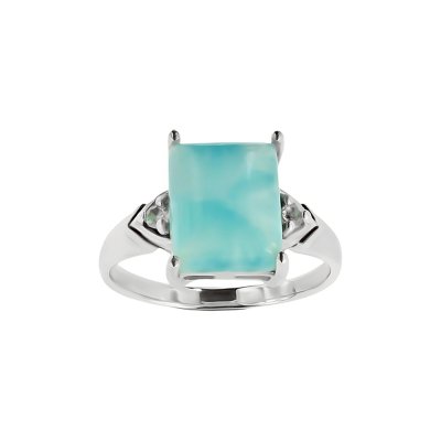 Sterling Silver Larimar with White Topaz Ring
